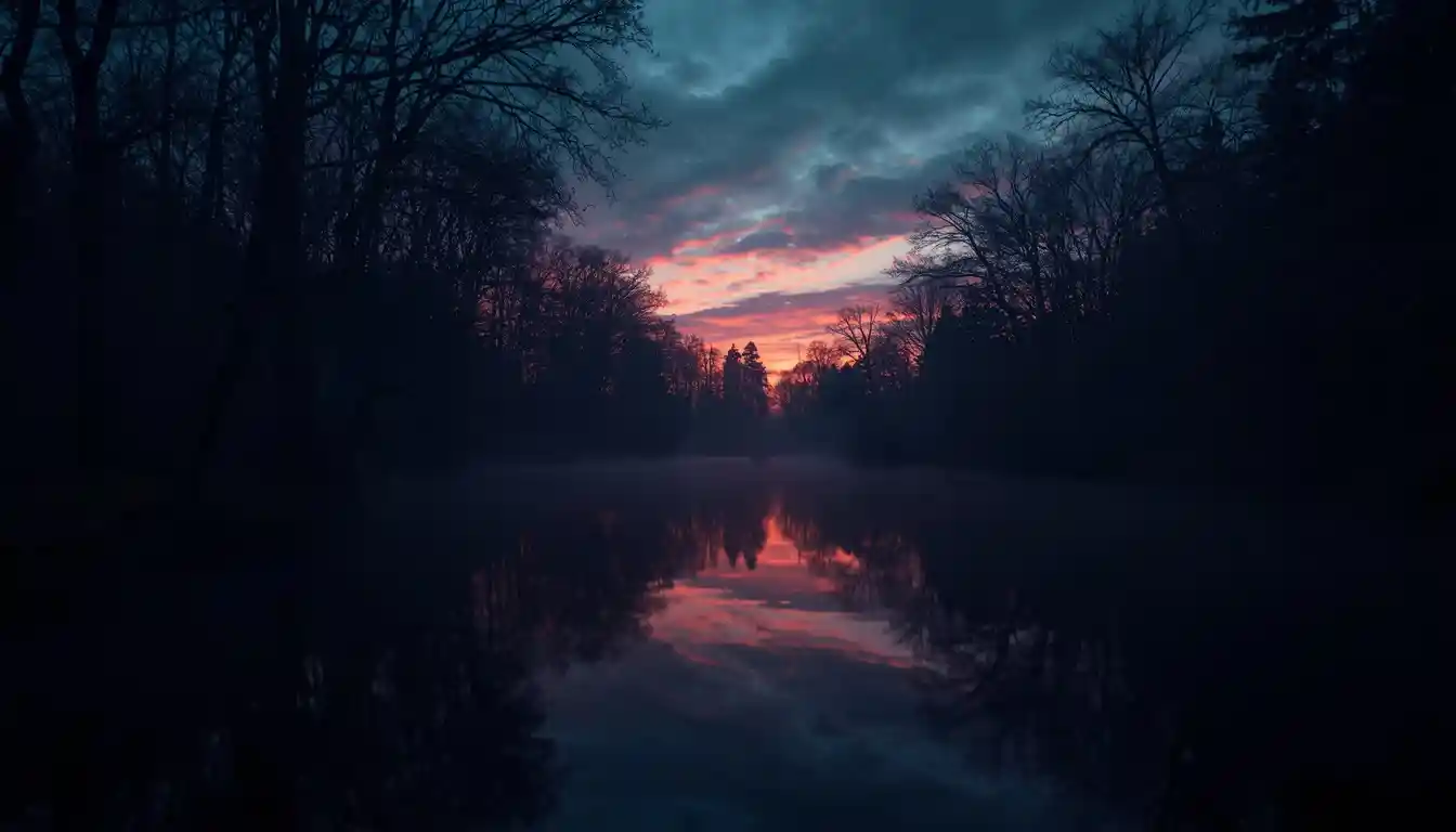 Dark atmospheric composition representing evening quiet and reflection